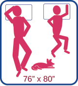 king size mattress diagram with two adults and a dog fitting comfortably on the 78 x 80 size